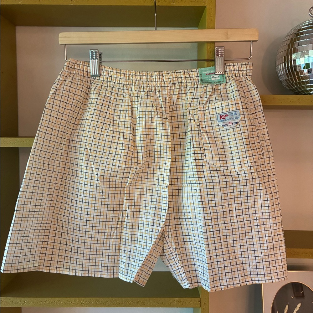 Checked Elastic Waist Shorts in White Navy Yellow & Blue - Picture 2 of 3